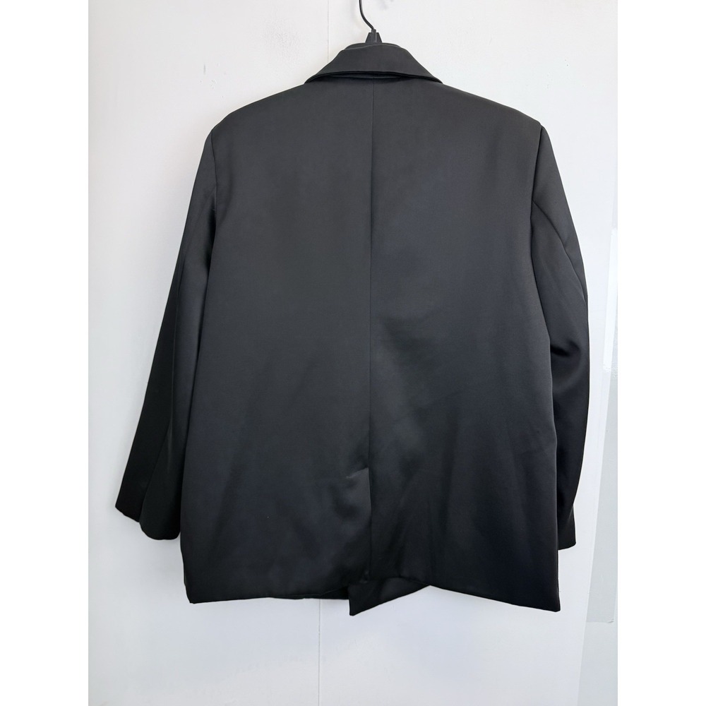 A New Day Satin Black Oversized‎ Jacket Womens L Double Breasted Blazer - Picture 7 of 8